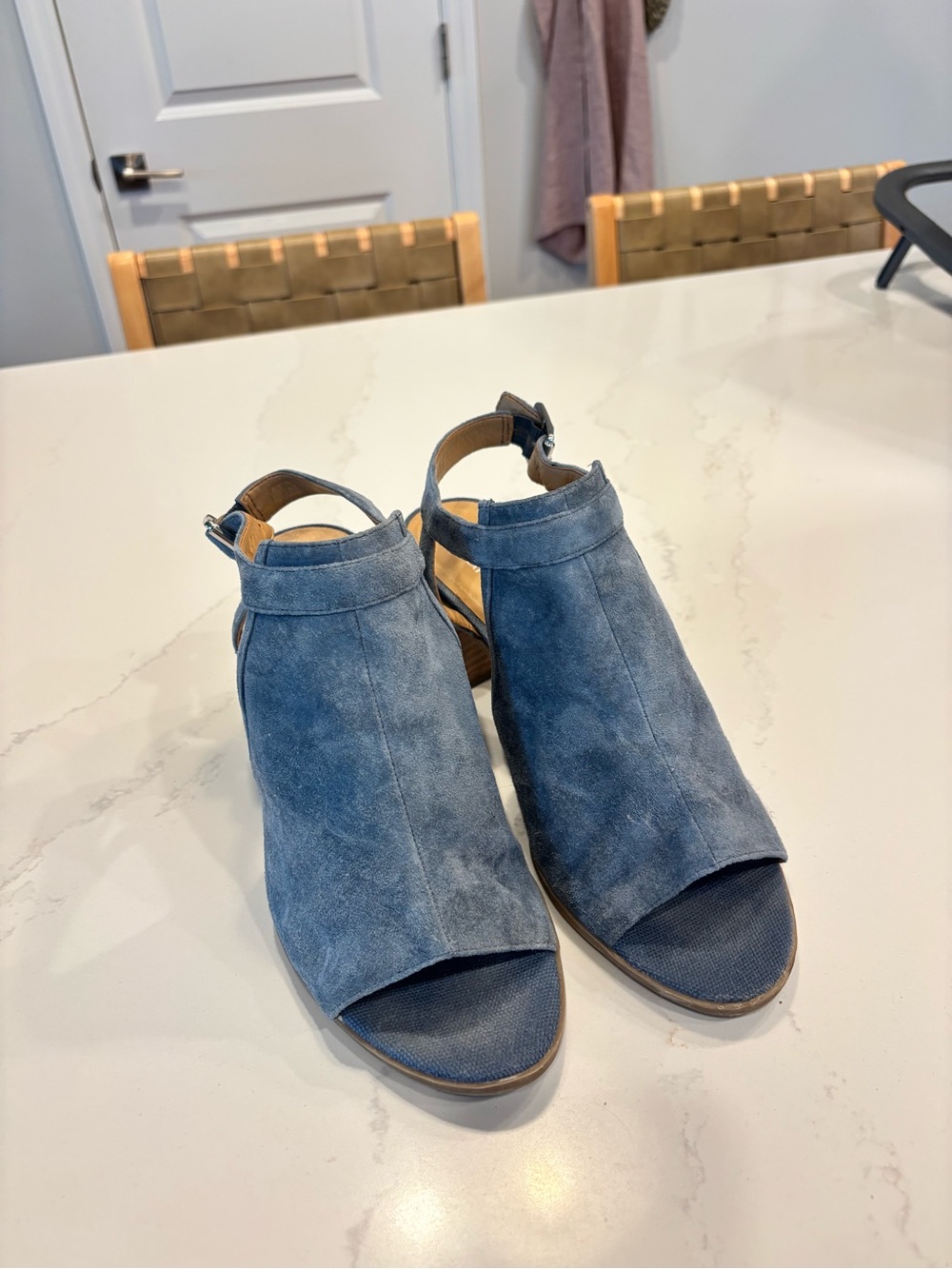 Franco Sarto Blue Suede Open-Toe Slingback Heels